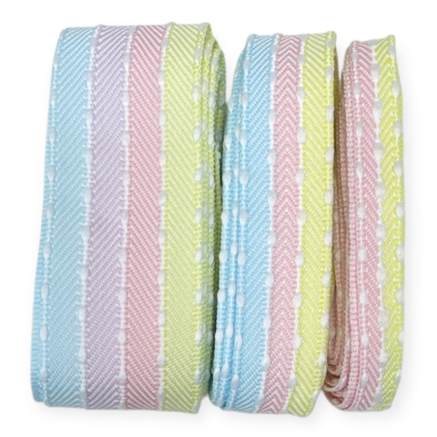 Kit de fitas Sinimbu Pompom em cores candy colors , com textura e pompons brancos, totalizando 6 metros