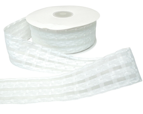 Fita organza trançada branca de 38mm em rolo com 2 metros de comprimento.