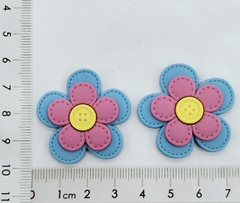 Aplique Flor Azul com Rosa emborrachado (2 unds) - comprar online