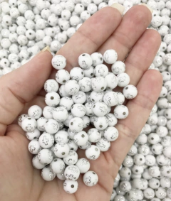 Contas para terço Branco com Prata 8mm (20 gramas)