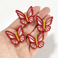 aplique borboleta vermelha glitter acrilico
