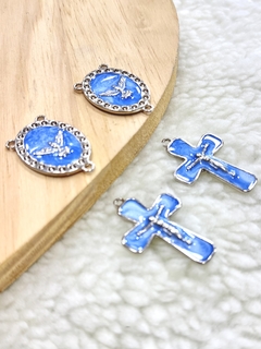 2 Kits Entremeio Terço Resinado Espírito Santo Niquel Azul (4 pcs) - loja online