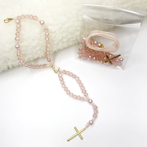 Kit Pulseira Terço Rosa para Montar