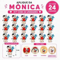 Aplique Mônica em Acrílico Premium 4cm para Laços e Acessórios Infantis