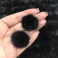 Pompom Achatado Preto 2,5cm (par)