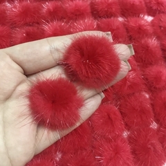 Pompom Achatado Vermelho 2,5cm (par)
