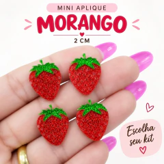 Aplique Morango Vermelho Glitter em Acrílico 2cm para Laços e Tiaras Kits 6, 12, 24 ou 36 Peças