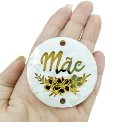 Entremeio de Acrilico Redondo Mãe Dourado 6cm (1und)