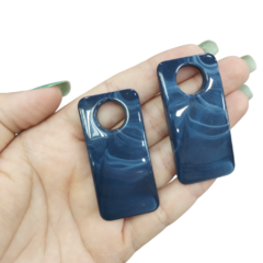 Pingente de Resina Retangular Azul Marinho 54x26mm (par)