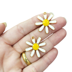 Pingente Metal Dourado Margarida Branco (2unds)