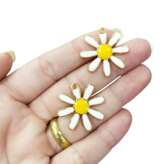 Pingente Metal Dourado Margarida Branco (2unds)