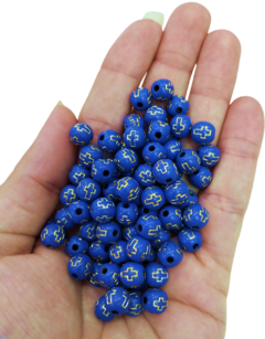 Contas para terço Azul com Dourado 8mm (20 gramas)