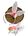 Kit de recortes em feltro com orelhas de coelho e flores coloridas, ideal para a Páscoa.