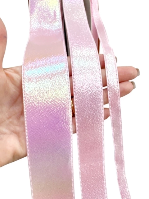 fita lame holografica rosa bebe