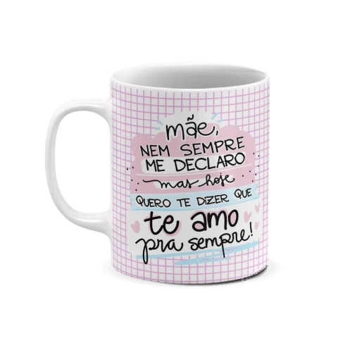 Caneca de Cerâmica "Mãe, Te Amo pra Sempre" - Design Quadriculado | Sr. Caneca