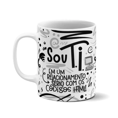 Caneca de Cerâmica Branca Personalizada - TI