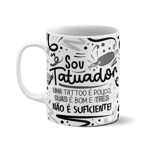 Caneca de Cerâmica Branca Personalizada - Tatuador