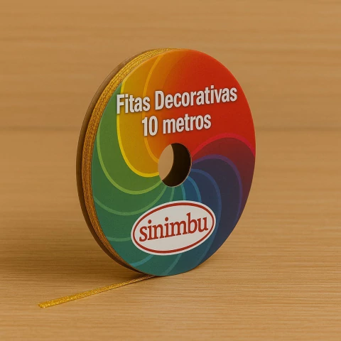 Rolo de fita decorativa metalizada ouro Sinimbu com 10 metros de comprimento