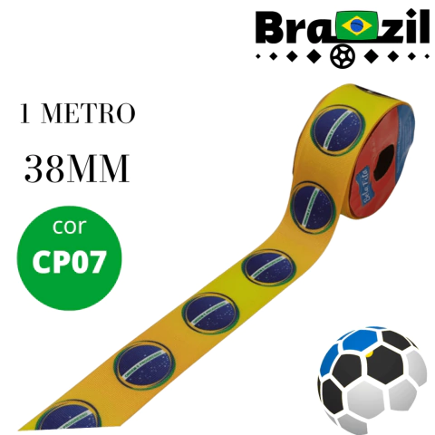 Fita De Gorgurão 38mm Estampada Nº9 1 Metro Amarelo Brasil