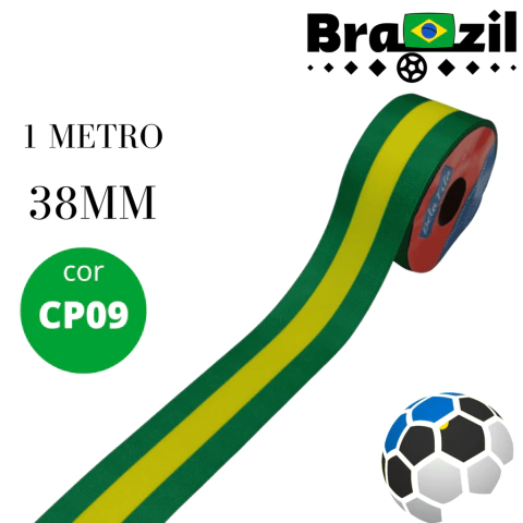 Fita De Gorgurão 38mm Estampada Nº9 1 Metro Listras Verde Amarelo