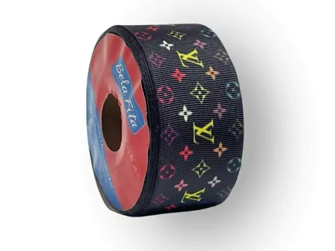 Fita De Gorgurão Estampada 38mm Bela Fita Nº9 Grife Preto