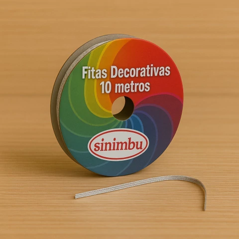 Carretel de fita decorativa metalizada prata Sinimbu com 10 metros