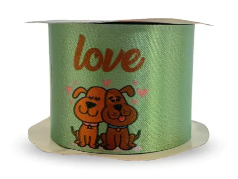 Fita De Cetim Estampada 45mm Bela Fita 10 Metros Dog Love