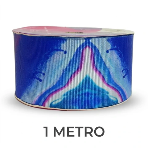 Fita De Gorgurão Dupla Face 38mm 1 Metro Degradê Azul