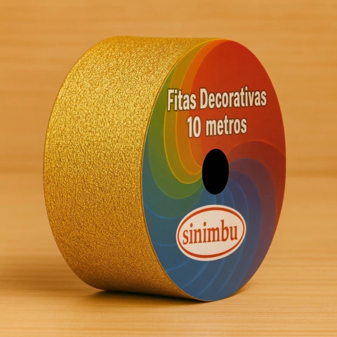 Fita Decorativa Metalizada Sinimbu 1300 36mm Ouro 10 Metros