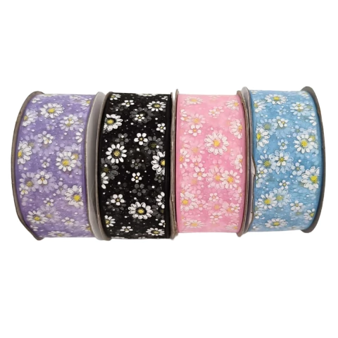 Fita de Organza com Flores 38mm - 1 Metro