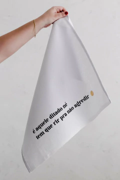 Pano de prato de algodão estampado humor divertido coleção basics frases sinceras ditado.