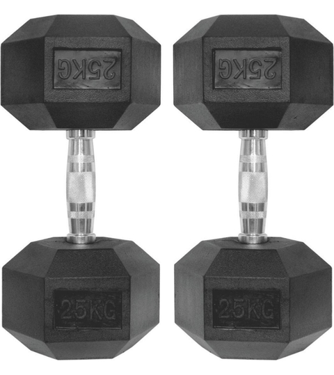 DUMBBELLS MANCUERNA HEXAGONAL CAUCHO 25 KG