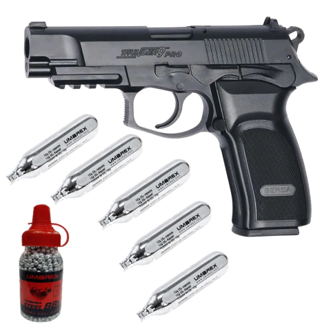 SET COMBO PISTOLA BERSA THUNDER 9 PRO 4,5MM + 1500 BALINES + 5 GARRAFAS CO2 (COMBOBERSAT94.5) - comprar online