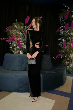 VESTIDO LONGO VELUDO CRISTINA PRETO