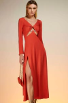 VESTIDO LONGO COM FENDA CAOS CORAL