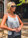 Blusa com alças de amarração em malha Cinza