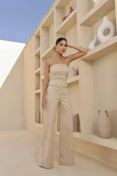 CALÇA CARGO CINTURA ALTA SARJA BEGE - comprar online