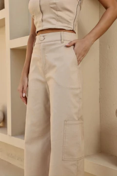 CALÇA CARGO CINTURA ALTA SARJA BEGE - T Brand Store