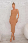 VESTIDO MIDI CANELADO MARI CAMEL