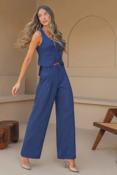 CONJUNTO COLETE EM ALFAIATARIA CAMILA AZUL - T Brand Store