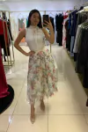 SAIA LONGUETE EM TULE FLORAL OFF WHITE
