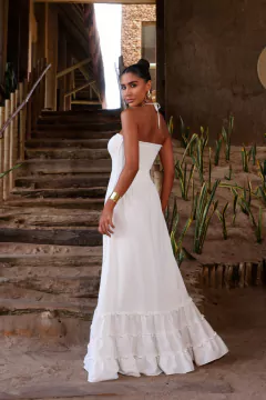 VESTIDO LONGO DE CREPE OFFWHITE CRIS - comprar online