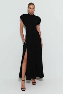 VESTIDO LONGO MANGA AMPLA PRETO