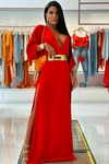 VESTIDO COM CINTO BORDADO CORAL