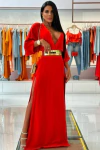 VESTIDO COM CINTO BORDADO CORAL