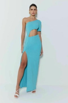 VESTIDO LONGO CANELADO JADE AZUL - T Brand Store