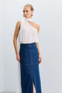 BLUSA CHIFFON COM FAIXA OFF WHITE