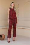 CONJUNTO CALÇA E COLETE TWEED MARSALA