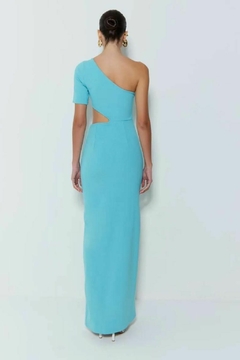 VESTIDO LONGO CANELADO JADE AZUL - loja online