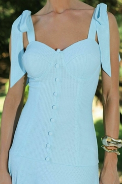 VESTIDO MIDI DE MALHA PIQUET AZUL LUÍSA - loja online